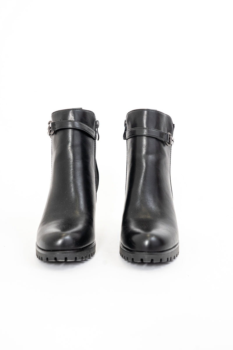 Tronchetti in ecopelle e camoscio nero con catena e tacco 8cm