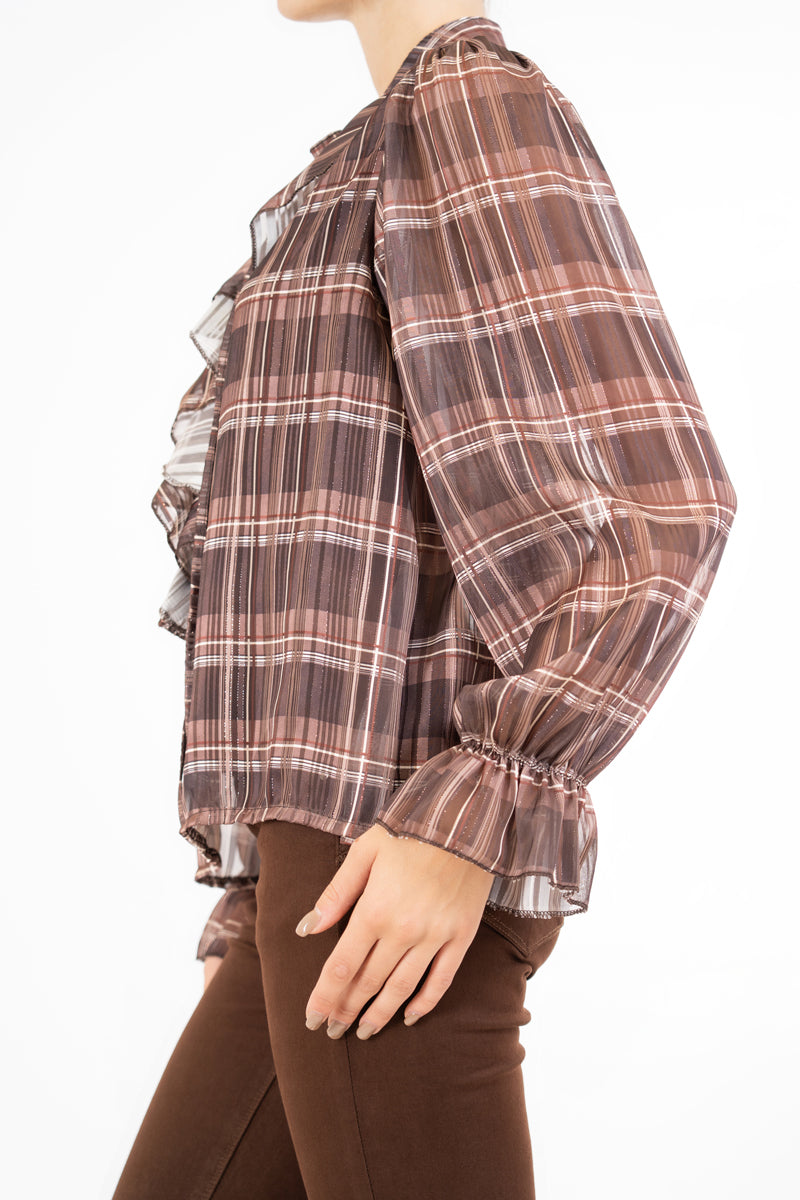 Maglia ShineCheck in georgette con rouche e lurex