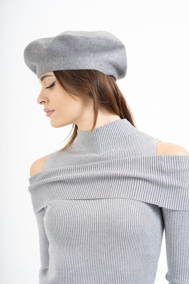 Basco in misto viscosa e lana con micro strass