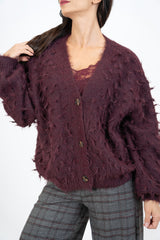 modella indossando Cardigan over in misto lana con effetto fiammato e scollo a V colore