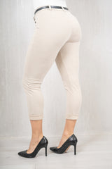 Pantalone slim elastico spinato beige