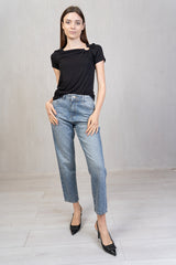 Jeans Mom Fit con Strass