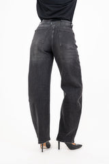 Jeans a vita alta in denim elasticizzato nero delavé