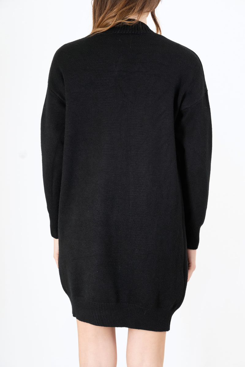 modella indossando Cardigan lungo misto viscosa con bordatura a coste colore