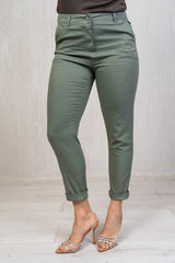 Pantalone slim in cotone elasticizzato Verde Militare