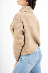 Giacca corta in filato bouclé con colletto e zip metallica