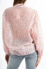 modella indossando Camicia velata a pois in tencel con collo coreano colore