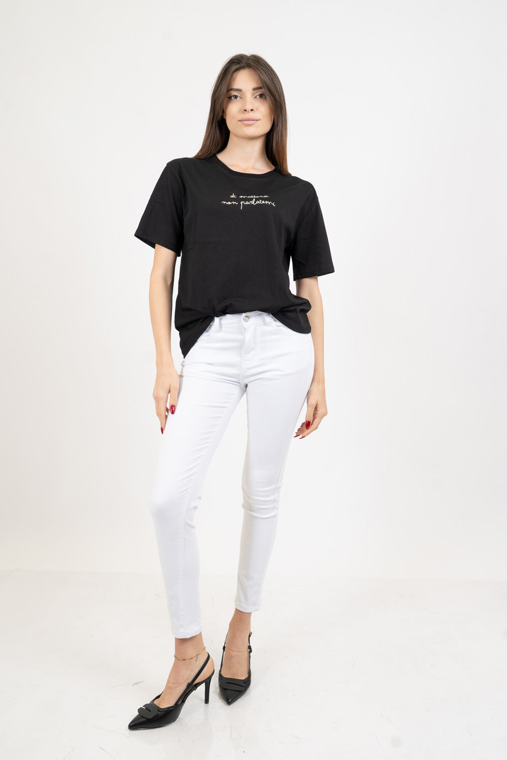 T-shirt scritta cotone “Di mattina...”.