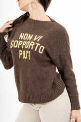 Maglione girocollo con scritta “Non vi sopporto più!” in misto lana Made in Italy