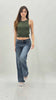 Jeans flare vita bassa a gamba ampia in denim morbido