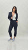 Pantalone gessato blu con elastico in vita e risvolto regolabile
