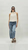 Jeans balloon in denim elasticizzato con fondo taglio vivo