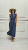 Abito lungo in chambray con rouche e cintura