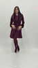 Cappotto in panno rigato Bordeaux con collo in pelliccia