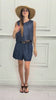 Top gessato in cotone chambray