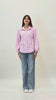 Camicia rigata donna in cotone elasticizzato con vita arricciata e maniche a palloncino