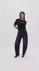 Jeans a vita alta in denim elasticizzato nero delavé
