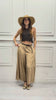Pantalone balloon cropped in misto lino con cintura intrecciata