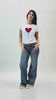 T-shirt donna con cuore ricamato 3D e scritta “love you”