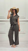 Pantalone dritto in lino e viscosa coordinato