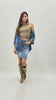 Gonna midi in denim elasticizzato con spacco posteriore e lavaggio medio