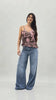 Top satinato fantasia RetroBloom con scollo a V e spalline sottili