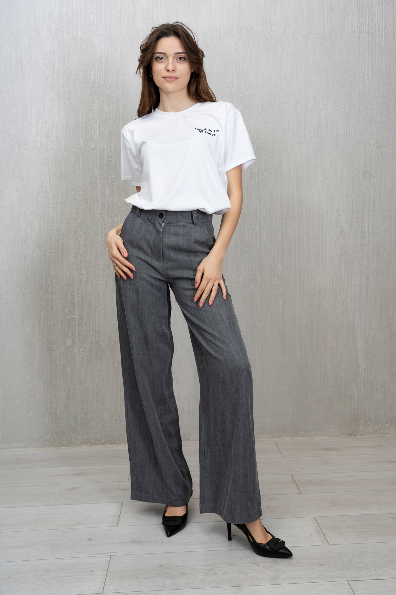 Pantalone palazzo tela Jeans grigio