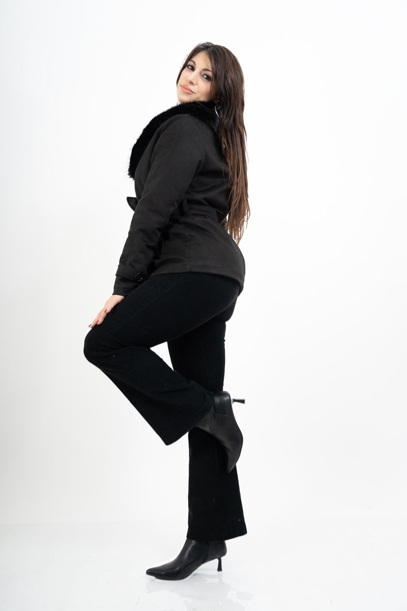 Pantalone a Coste a Zampa in Cotone – Nero