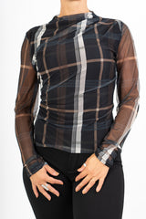 Maglia trasparente fantasia CheckFlair con maniche arricciate