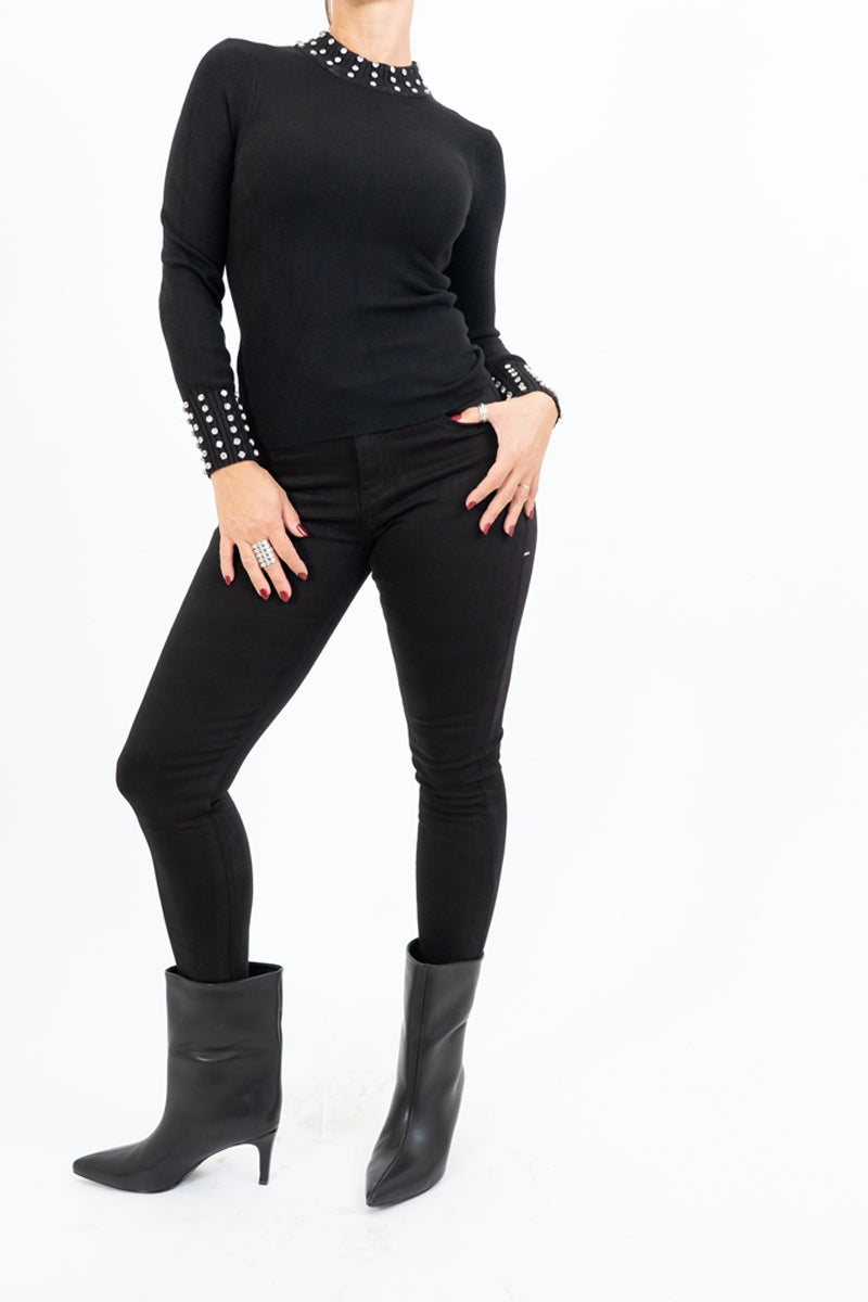 Maglia Shine con strass su collo e polsi
