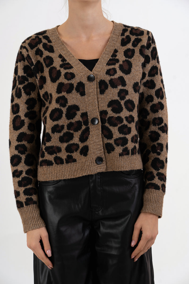 Cardigan WildMood in misto lana leopardato