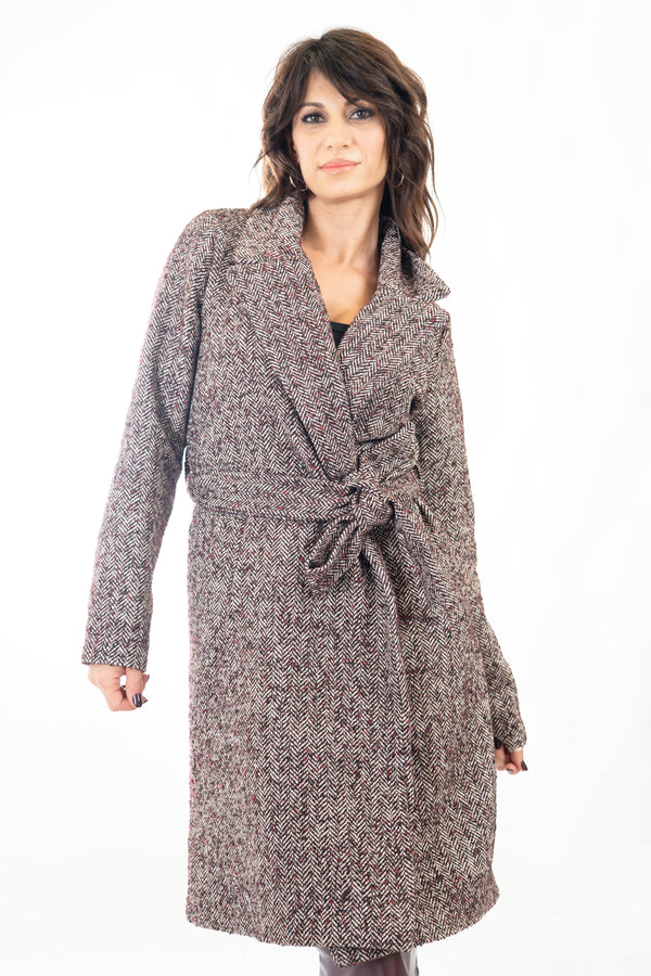 Cappotto spinato vintage con cinta