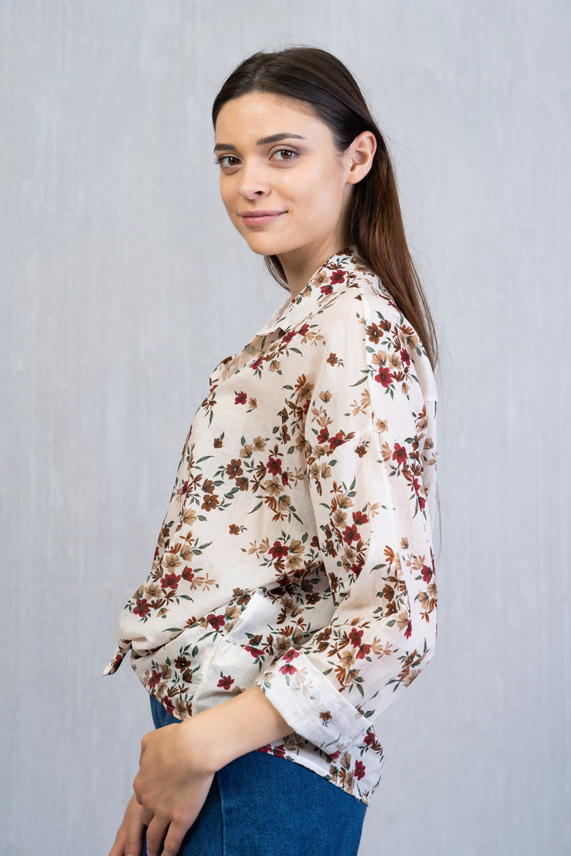 Camicia annodata Fiori di Primavera in cotone velato