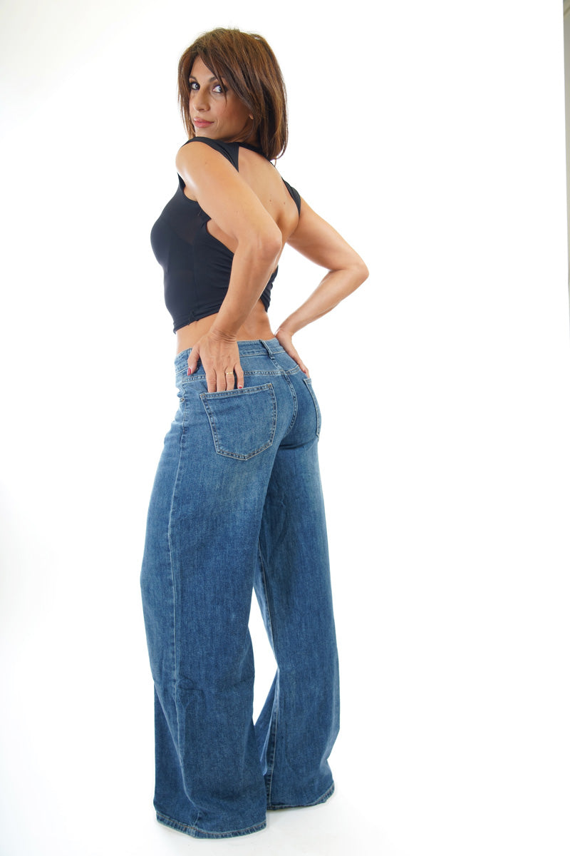 Jeans wide leg tela morbida