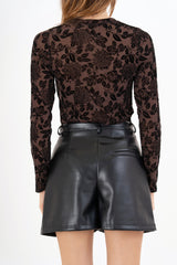 Body in tulle lurex con disegno floccato