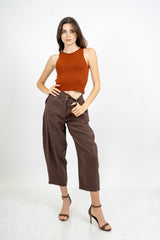 Pantalone cropped vita alta in modal fluido.