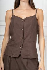 Top Gilet in Lino e Viscosa con Bottoni