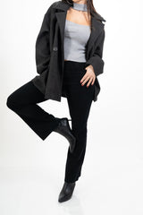 Pantalone a Coste a Zampa in Cotone – Nero