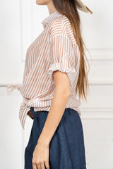 Camicia rigata in lyocell leggera con manica risvoltata