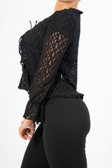 Cardigan goffrato con fiocco e maniche svasate
