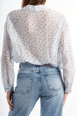 modella indossando Camicia velata a pois in tencel con collo coreano colore