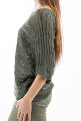 modella indossando Maglia traforata pipistrello a manica al gomito Made in Italy colore