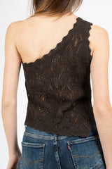 Top monospalla in uncinetto traforato misto cotone Made in Italy.