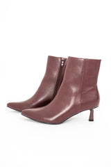 Tronchetti eleganti in ecopelle bordeaux con tacco kitten heel