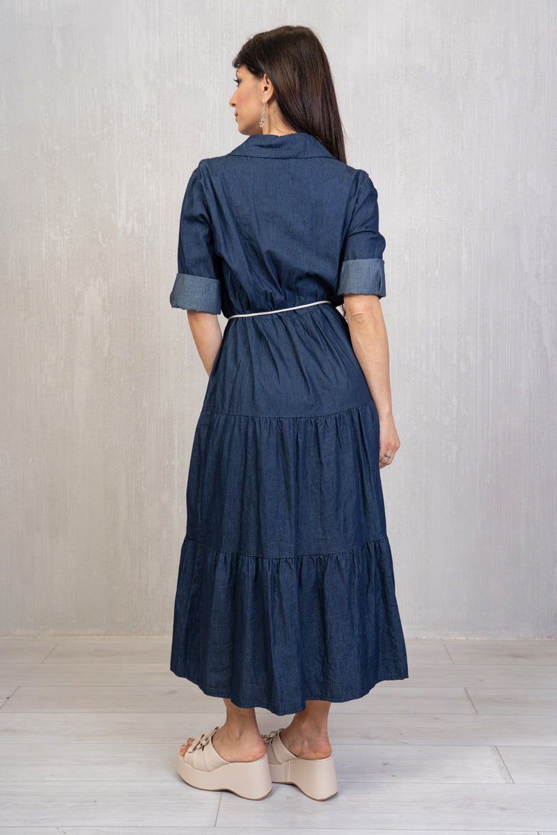 Abito camicia lungo in chambray