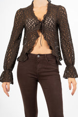 Cardigan goffrato con fiocco e maniche svasate