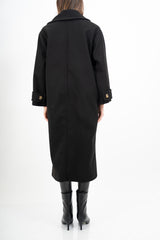 Cappotto lungo in panno doppio petto con martingala ai polsi