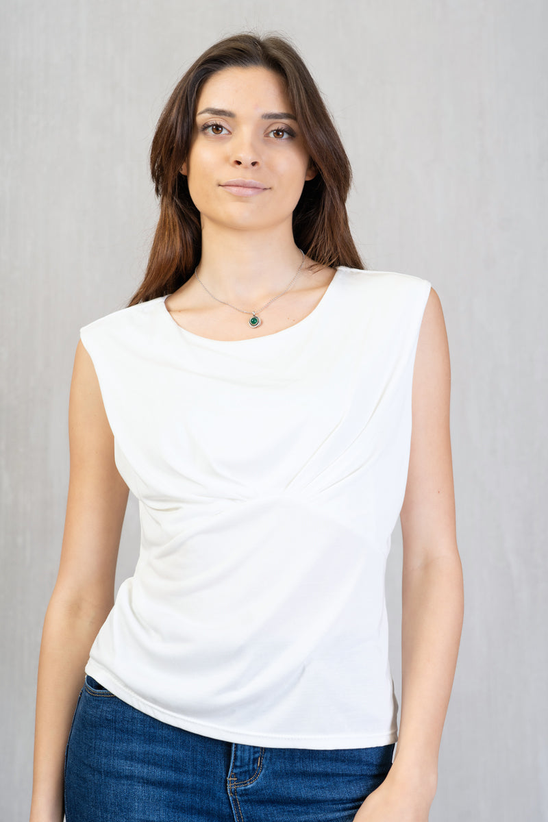 Maglia smanicata con drappeggio seno