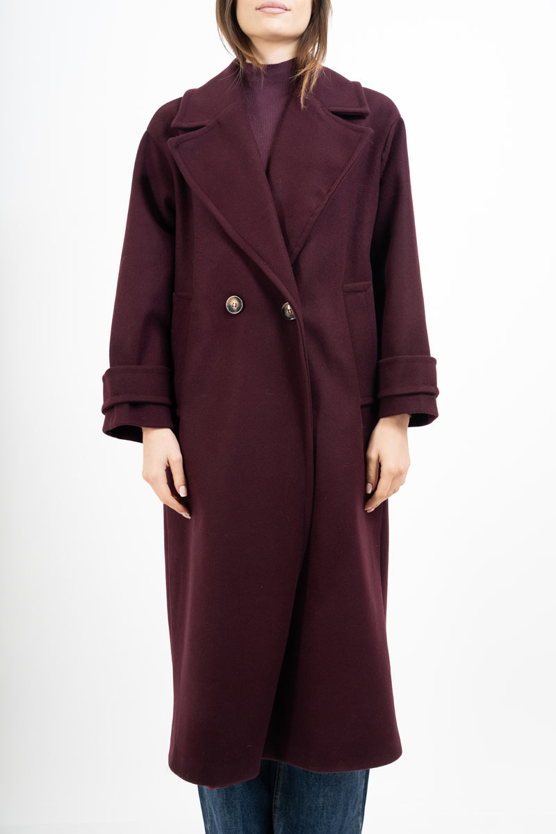 Cappotto lungo in panno doppio petto con martingala ai polsi