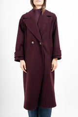 Cappotto lungo in panno doppio petto con martingala ai polsi